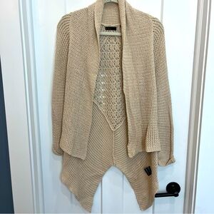 PRESS Women's Tan Cream Drape Front Cardigan Sweater Crochet Look Size Small‎